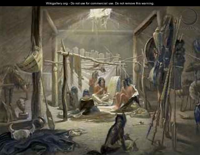 The Interior of a Hut of a Mandan Chief - (after) Bodmer, Karl