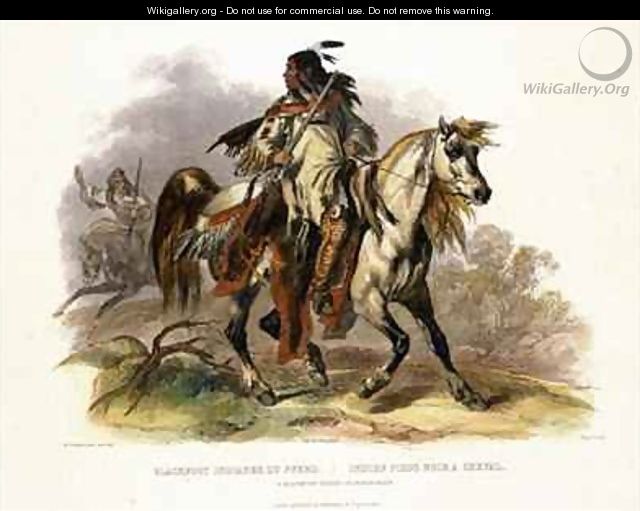 A Blackfoot Indian on Horseback - (after) Bodmer, Karl