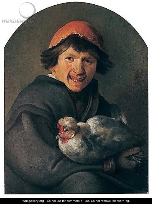 A Young Boy Holding A Hen - Jan Tilius