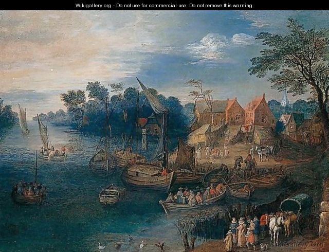 A River Landscape With Travellers Near A Village - (after) Joseph Van Bredael