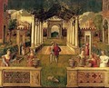 An Architectural Capriccio With Elegant Figures And Animals Promenading In An Ornamental Garden - (after) Bonifacio Veronese (Pitati)