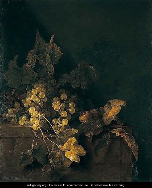 A Still Life Of White And Red Grapes On A Stone Ledge - Gregorius De Coninck