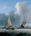 Dutch Coastal Vessels With A Rowing Boat On The Open Sea With A Squadron Of Men Of War Beyond - Willem van de, the Elder Velde