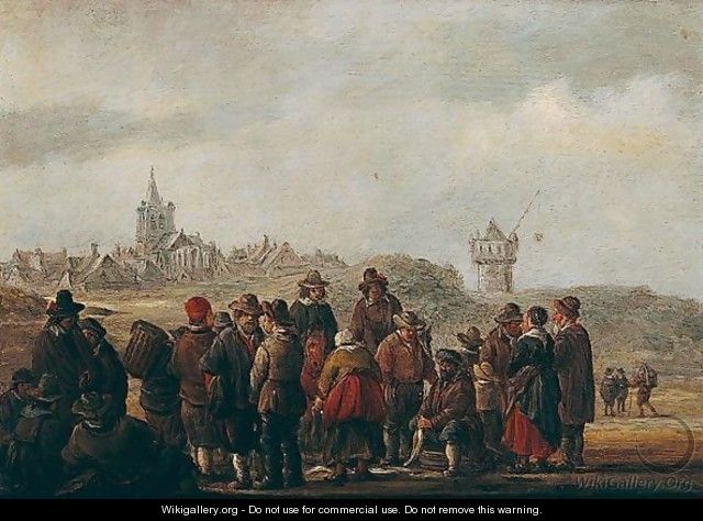 A Beach Scene With Fishermen Selling Their Catch - Jan De Vos