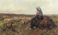 A shepherdess and flock in a heath landscape - Willem Van Der Nat