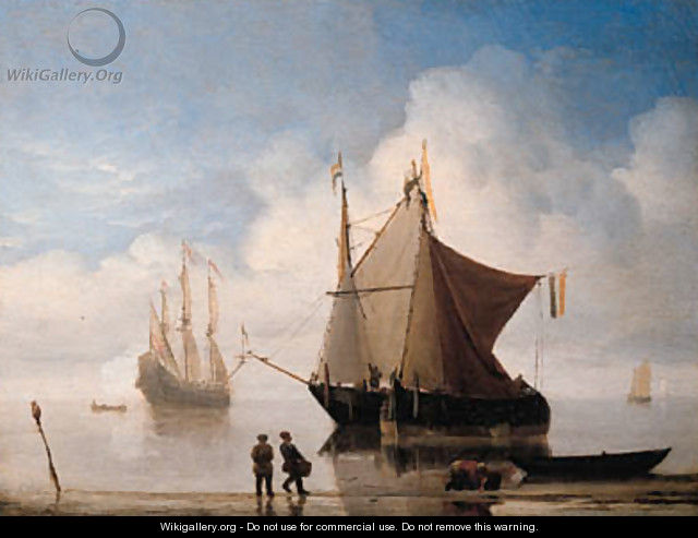 A States yacht and other shipping offshore in a calm - Willem van de, the Younger Velde