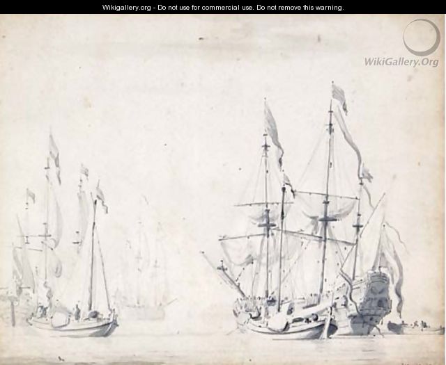 A frigate at sea - Willem van de, the Younger Velde