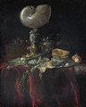 A nautilus cup, a pickled herring and a fillet on a pewter plate - Willem Van Aelst