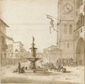 A view of the Piazza del Duomo, Messina, with the Fountain of Orion, the Cathedral to the right - Willem Schellinks