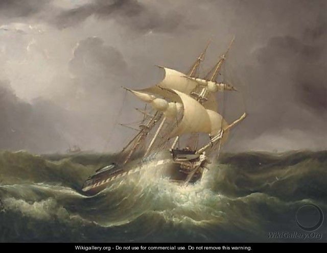 An East Indiaman reefed down and riding out the gale - William Adolphus Knell