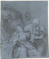 A bearded man holding bags of gold seducing a lady at her dressing table - Willem van Mieris