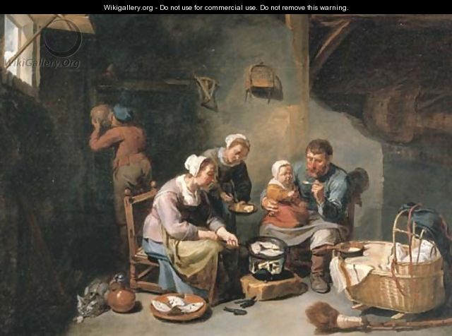 A peasant family frying fish in an interior - Willem van, the Elder Herp