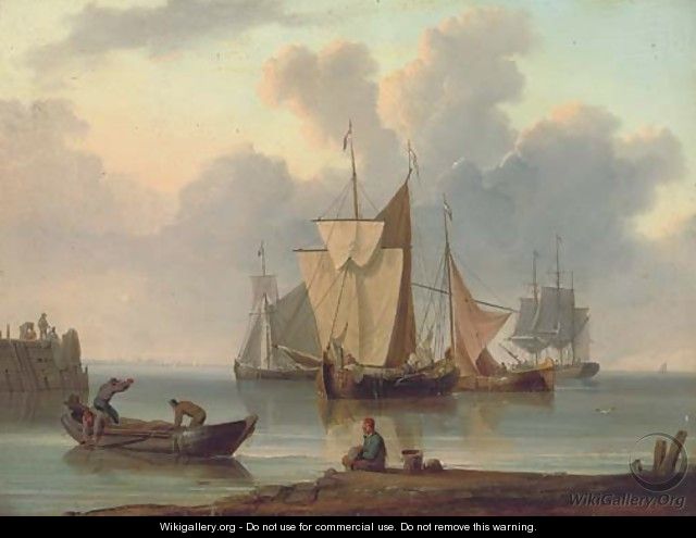 Shipping offshore with onlookers on the beach - William Anderson