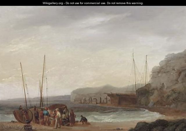 Beach scene with boats and figures - William Anderson