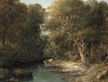 Cattle watering in a wooded landscape - William Bath