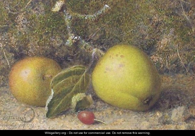 Still-life of apples on a mossy bank with a rosehip - William B. Hough