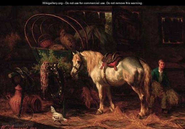 A Cart horse in a barn - Willem Jacobus Boogard