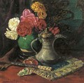 Roses in a chinese jar amongst oriental objects - Willem Roelofs