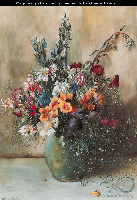 A mixed summer bouquet in a vase - Willem Roelofs