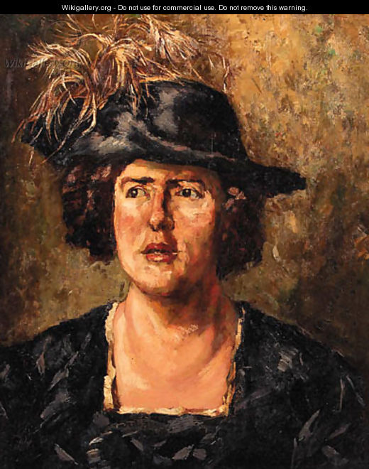 Portrait of an elegant lady wearing feathered hat - Willem de Zwart