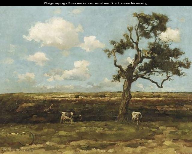 De eik cows by an oak tree in a landscape - Willem de Zwart