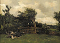 Cows in a meadow in a wooded landscape - Willem de Zwart