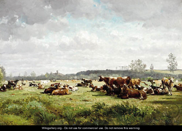 Cows grazing in a meadow in summer - Willem Roelofs