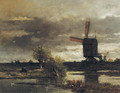Afternoon fishing near a windmill - Willem Roelofs