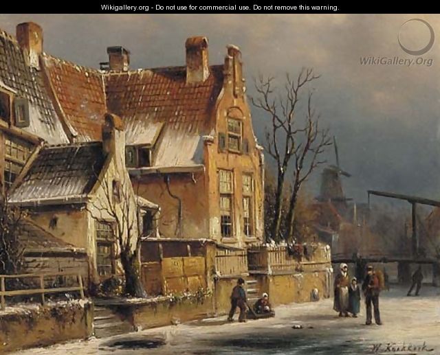 Houses along a canal in winter - Willem Koekkoek