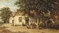 Peasants in a sunlit farmyard - Willem Carel Nakken