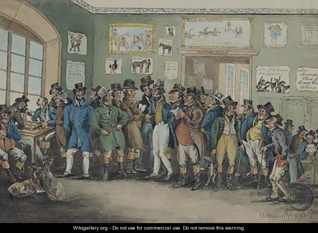 Gentlemen placing bets at a sporting and gaming club - Walter Parry Hodges