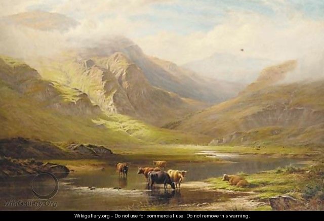 Cattle watering in a Highland landscape - Walter J. Watson