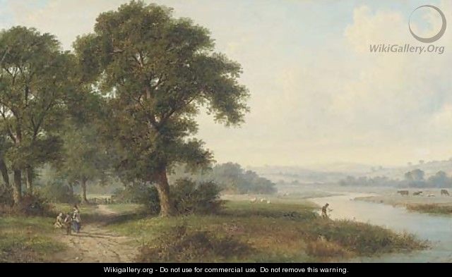 Children resting by a riverside path - William Heath