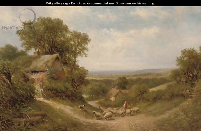 A drover and his flock on a Surrey lane - Walter Wallor Caffyn