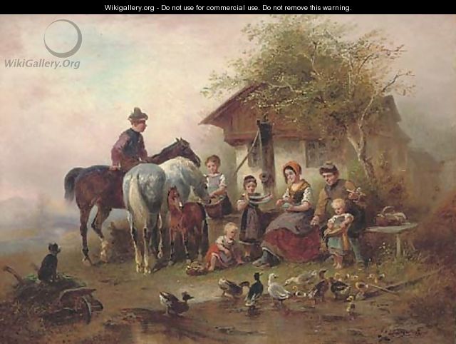 A family before a country cottage - Wilhelm Alexander Meyerheim