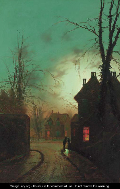 Figures on the corner of a moonlit street; and Figures on a moonlit lane - Wilfred Jenkins
