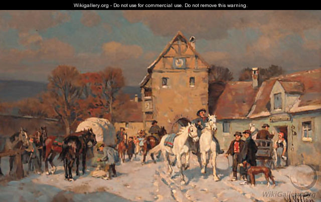 Travellers outside an inn - Wilhelm Velten