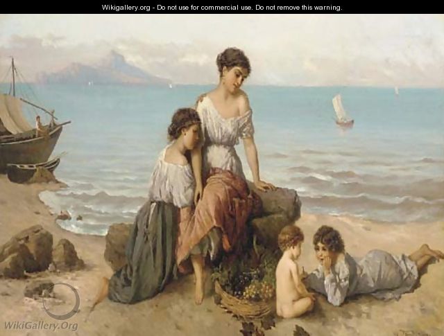 Children on the Italian coast with a basket of grapes, Capri beyond - Wilhelm Kray