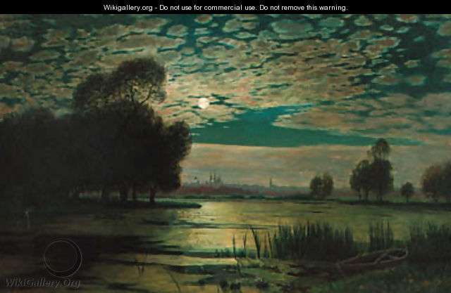 A river landscape by moonlight - Wilhelm Harsing