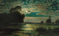A river landscape by moonlight - Wilhelm Harsing