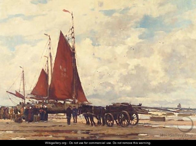 Fischer am Strand von Katwijk - Wilhelm Hambutchen