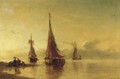 Moored sailing vessels by a coast at dusk - Viggo Fauerholdt