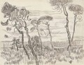 Six pines near the enclosure wall - Vincent Van Gogh