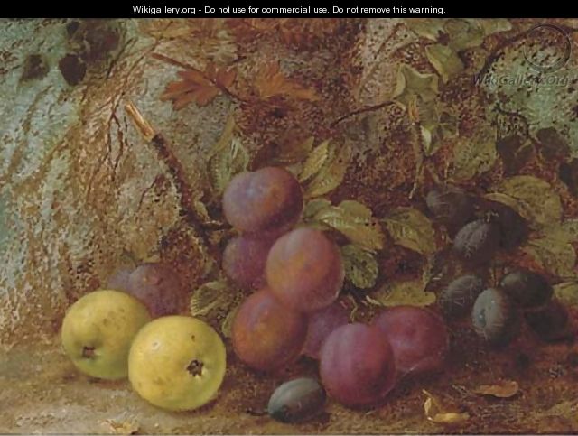 Plums, damsons and apples, on a mossy bank - Vincent Clare