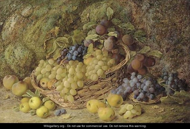 Grapes, apples, plums and blueberries in a wicker basket - Vincent Clare