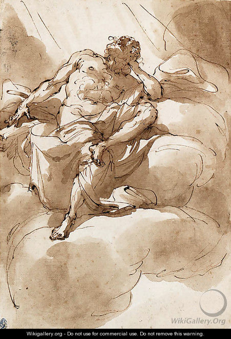 A half-draped Figure, seated on a cloud, looking up - Ubaldo Gandolfi