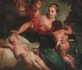 A lady with a tiara surrounded by three putti - Venetian School