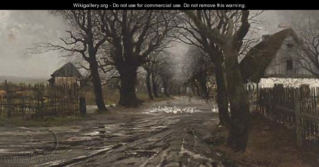 Geese on a country lane - Victor Freudemann