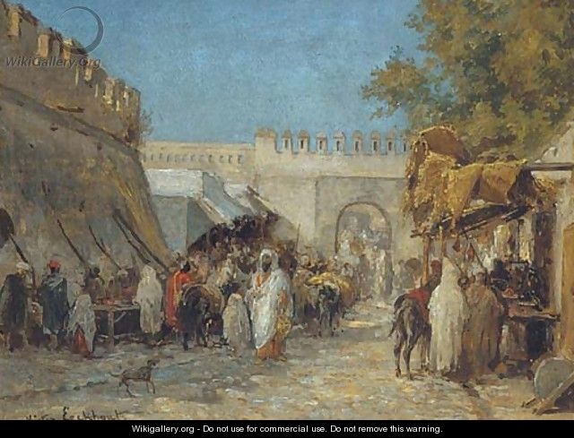 Arabs in a bustling bazaar - Victor Eeckhout