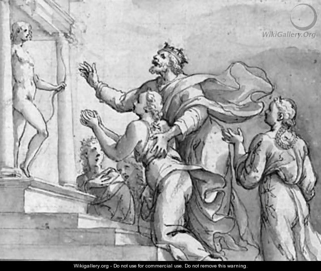 A king bringing his children to a temple dedicated to Apollo - Veronese School